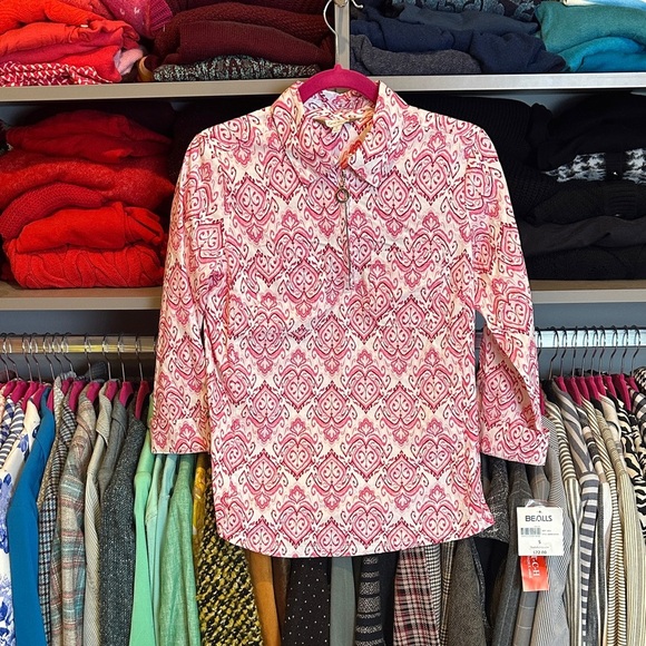 Coral Bay pink/whitt 3/4 sleeve front zipper closure top size S NWT - Picture 1 of 3